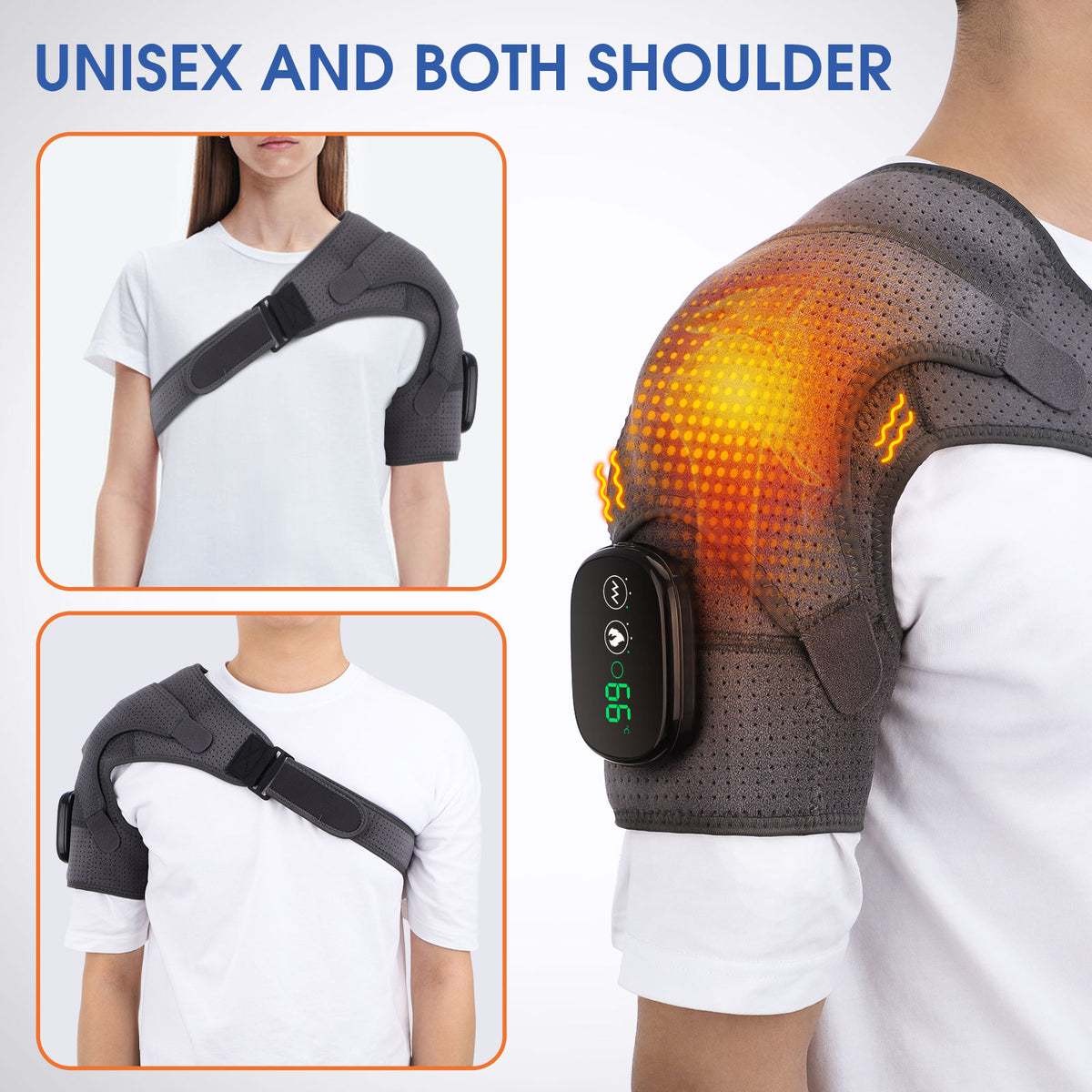 Heated shoulder wrap worn on left or right shoulder